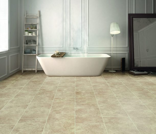 Steenlook pvc tegel langwerpig in badkamer