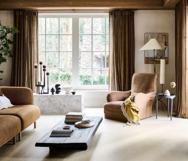 Grijze marmoleum betonlook in de woonkamer