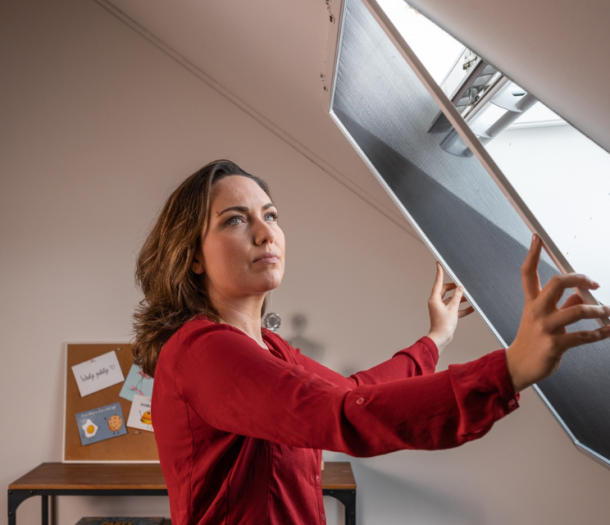 Inzethor met dame in dakraam